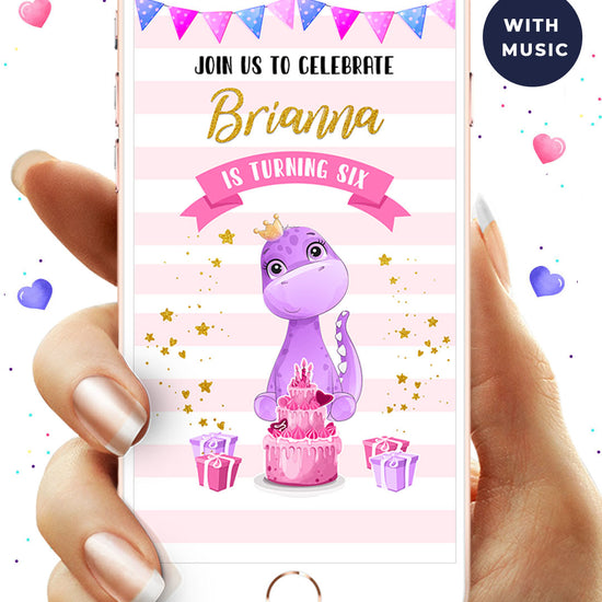 Pink Dinosaur Birthday Video Invitation