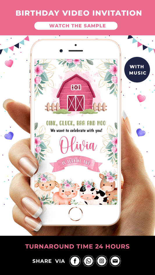 Pink Farm Digital Birthday Video Invitation