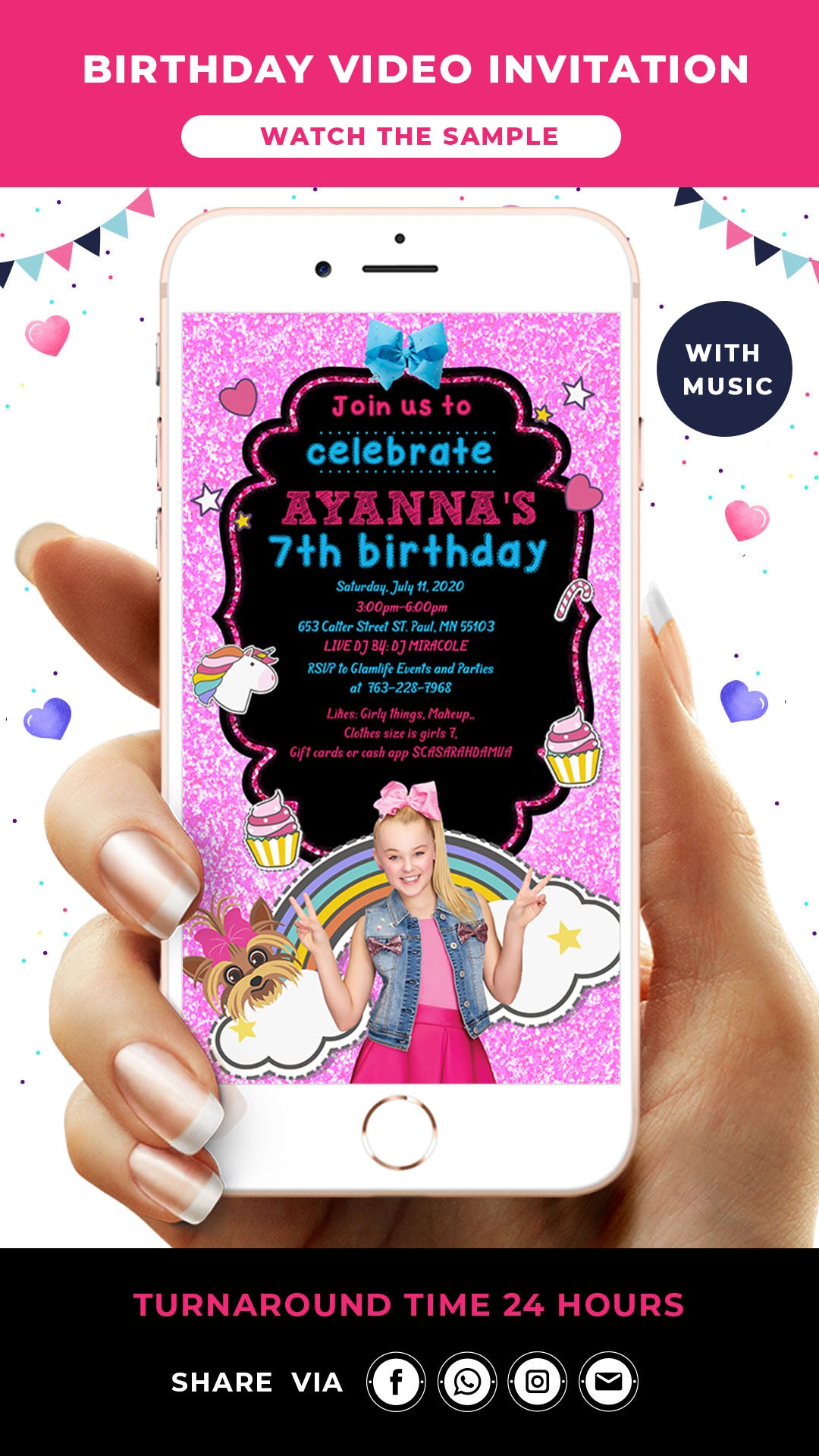 JoJo Siwa Birthday Video Invitation