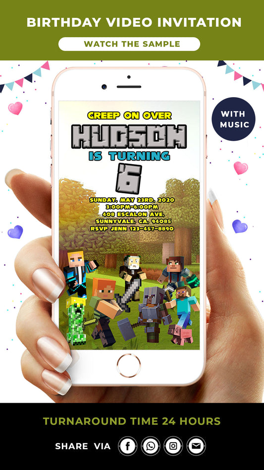 Minecraft Birthday Video Invitation