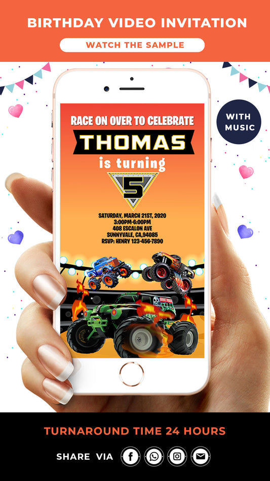 Monster Truck Birthday Video Invitation