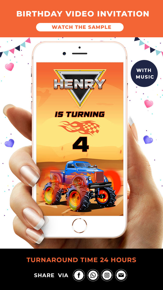 Monster Truck Digital Birthday Video Invitation