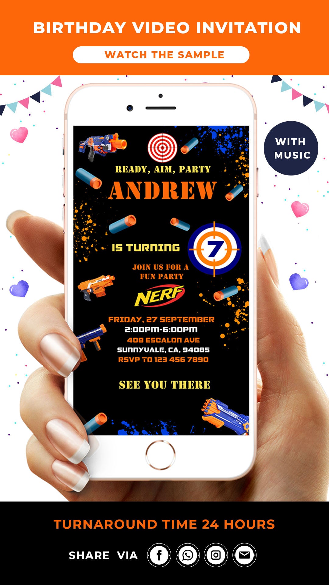 Nerf Gun Birthday Video Invitation