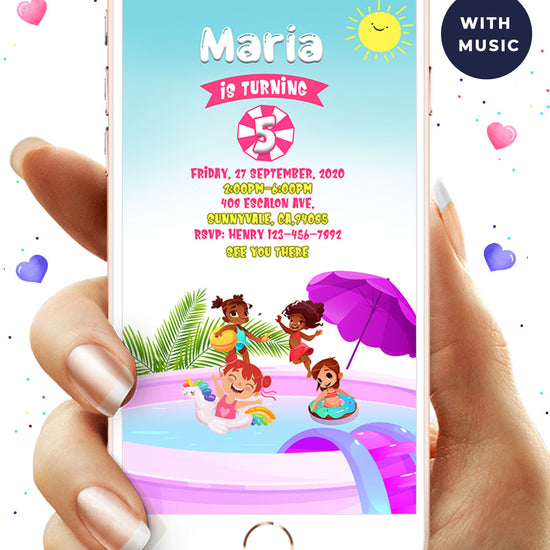 Girl Pool Party Birthday Video Invitation