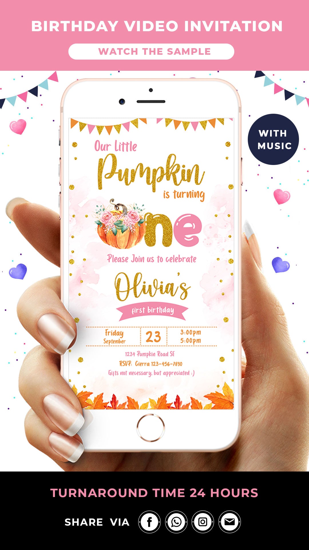 Pumpkin Digital Birthday Video Invitation