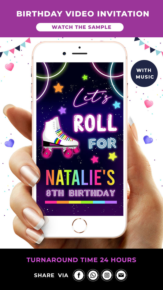 Roller Skating Digital Birthday Video Invitation