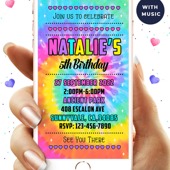 Tie Dye Digital Birthday Video Invitation