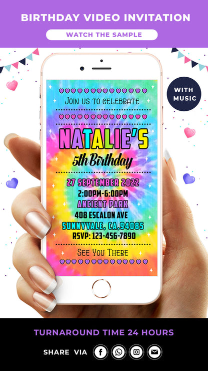 Tie Dye Digital Birthday Video Invitation