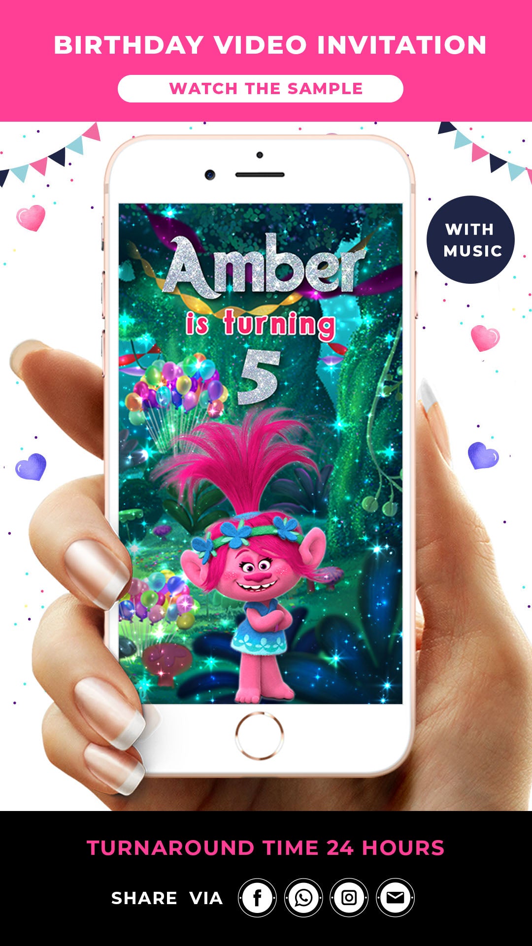 Trolls Digital Birthday Video Invitation