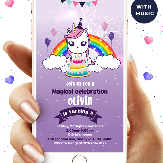 Cute Unicorn Birthday Video Invitation