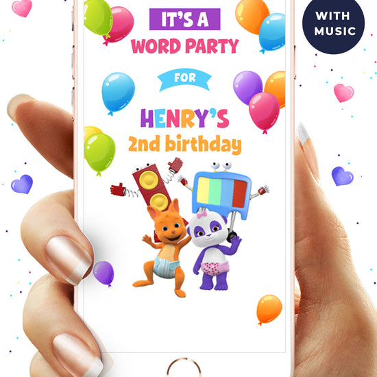 Word Party Digital Birthday Video Invitation