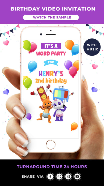 Word Party Digital Birthday Video Invitation