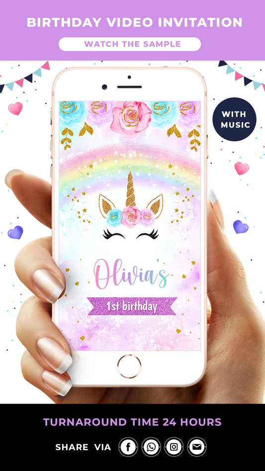 Unicorn Birthday Video Invitation