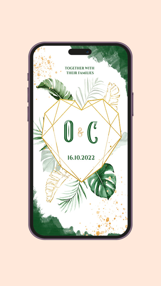 Elegant Affair: Greenery & Gold Wedding Digital Video Invite Template!