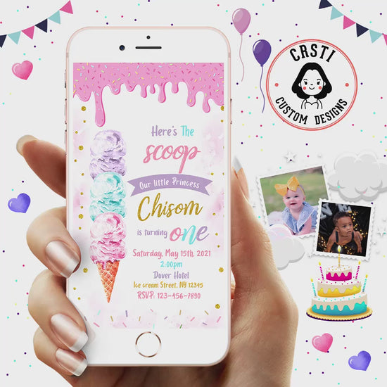 Sweet Celebration: Ice Cream Birthday Digital Video Invitation Fun!