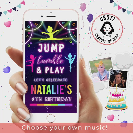 Gymnastics Gala: Digital Video Invitation Template for Birthday Fun!