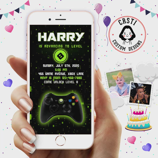 Level Up Fun: Game Birthday Digital Video Invitation Template!