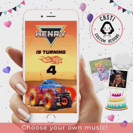 Rev Up the Fun: Monster Truck Birthday Digital Video Invitation!