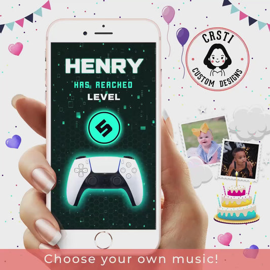 Level Up: Video Game Theme Birthday Digital Video Invitation!