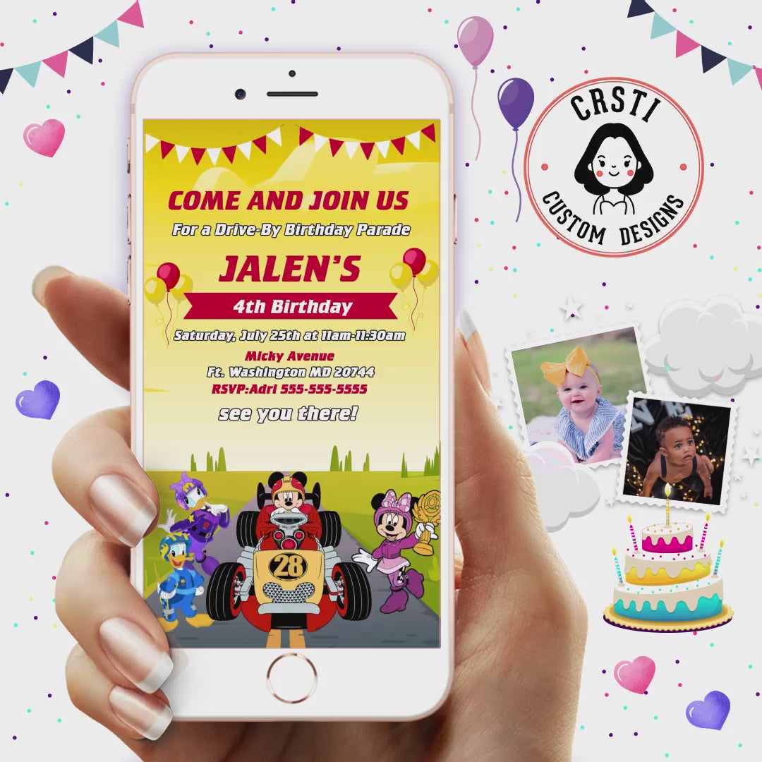 Mickey's Roadstar Adventure: Digital Invitation for Birthday Fun!