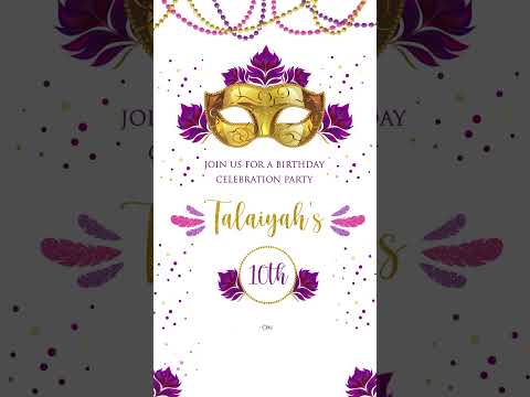 Elegant Intrigue: Masquerade Ball Birthday Digital Video Invitation!