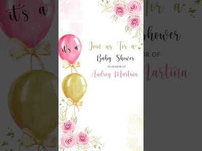 Elegance in Bloom: Rose & Gold Balloon Baby Shower Digital Invite!