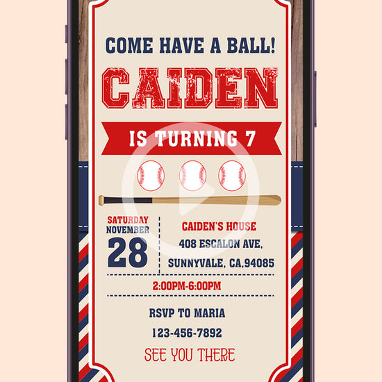 Vintage Baseball Birthday Video Invitation