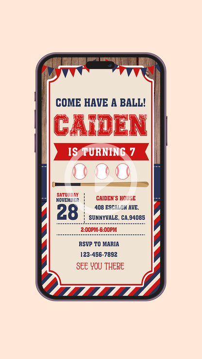 Vintage Baseball Birthday Video Invitation
