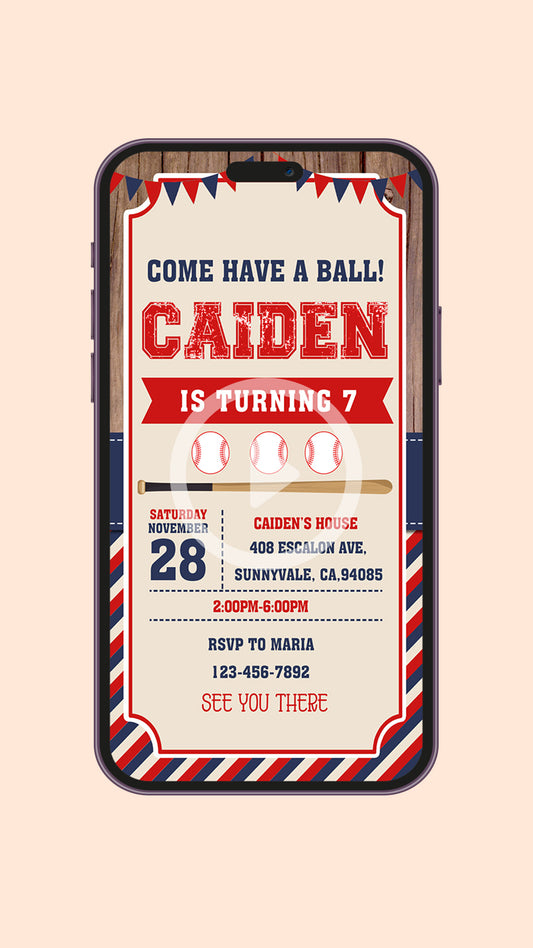 Vintage Baseball Birthday Video Invitation