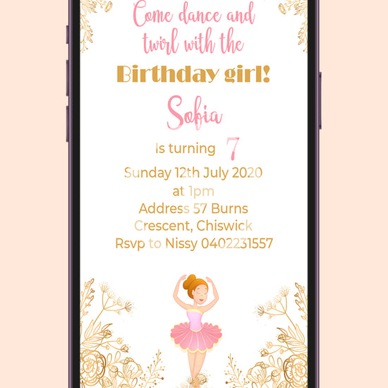 Graceful Celebration: The Ballerina Digital Birthday Video Invitation!
