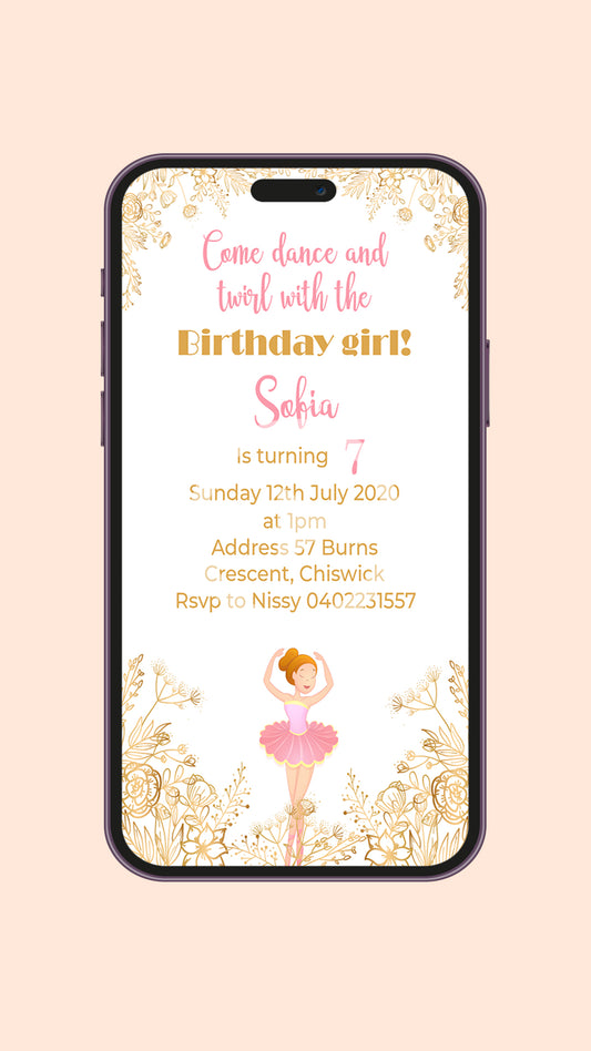 Graceful Celebration: The Ballerina Digital Birthday Video Invitation!