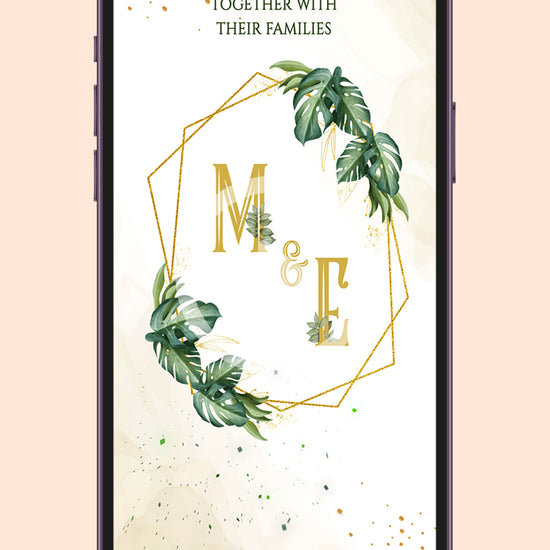 Elegant Vows: Greenery & Gold Wedding Digital Video Invite Template!