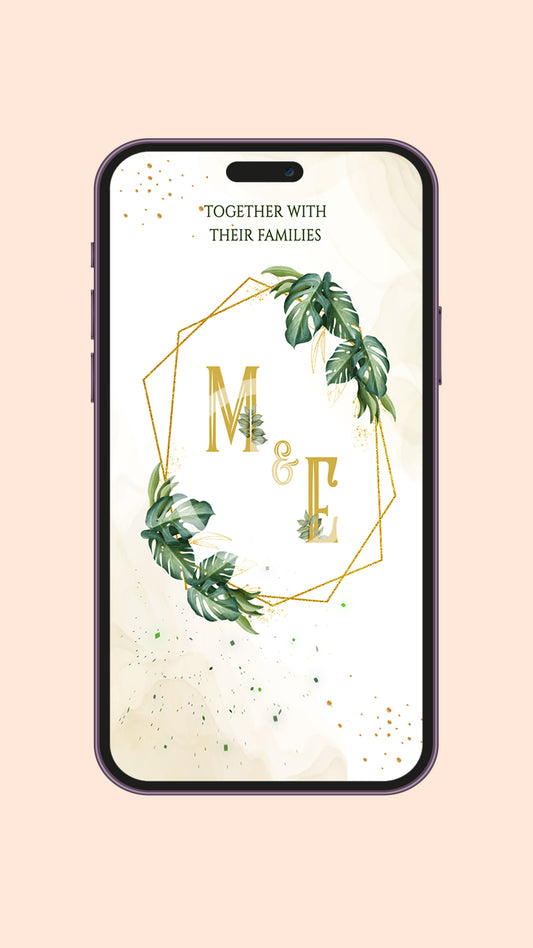 Elegant Vows: Greenery & Gold Wedding Digital Video Invite Template!